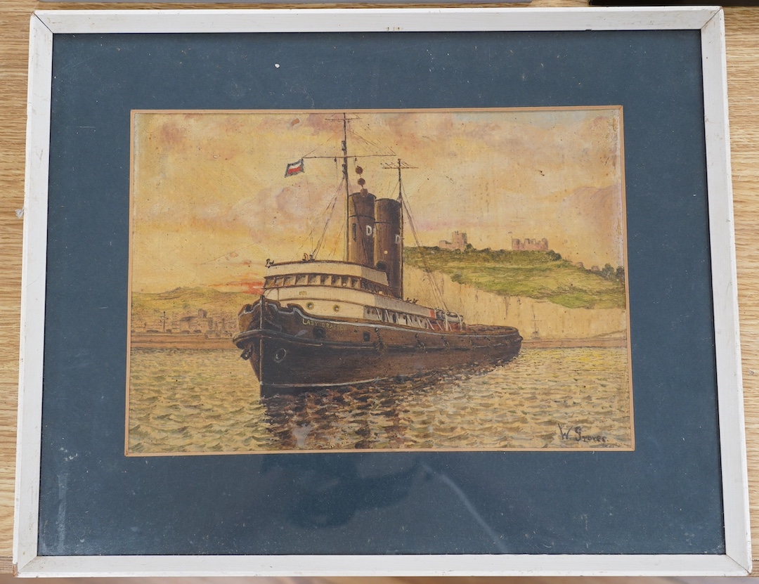 From the Studio of Fred Cuming. W. Groves, watercolour, Study of a tug boat, 'Lady Brassey', signed, details verso, 19 x 28cm. Condition - poor to fair